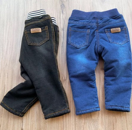 Warm Plush Winter Jeans for Toddlers, 2 Pairs Set