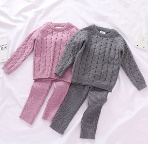 Fall Winter Baby Infant Knit Tracksuits, Sweater + Pants, 2 Pcs Set