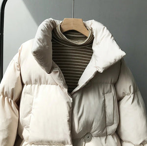 Autumn Winter Collection Solid Women Down Jacket Warm Thicken Stand Collar White Duck Down Parka Oversize