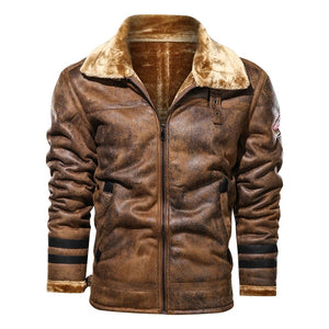 Windproof PU Leather Motorcycle Jacket with Faux Fur Collar