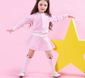 Elegant Chanel Pattern Suit for Girls, Top and Skirt, Long Sleeve