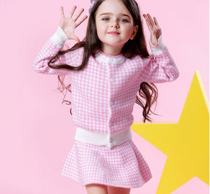 Elegant Chanel Pattern Suit for Girls, Top and Skirt, Long Sleeve