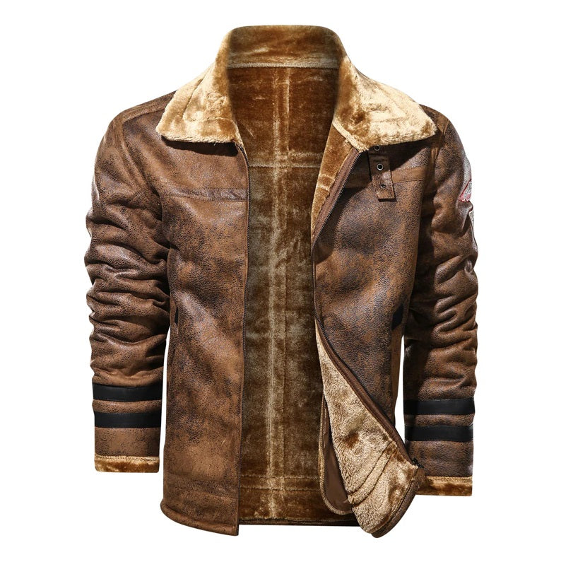Windproof PU Leather Motorcycle Jacket with Faux Fur Collar