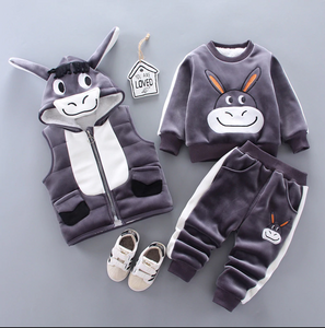 Winter Warm Coats Jacket Kid Thick Vest Snowsuit Waistcoat Hoodie Tops + Pants, 3Pcs Outfit