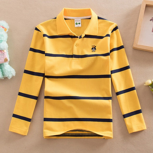yellow Striped Polo Shirt with Turn-down Collar and Long Sleeves for kid from 3T to 15