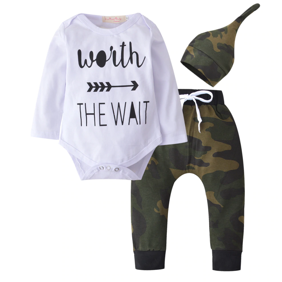 Baby Clothing Sets Cotton Printed Long Sleeved T-shirt+Pants+Cap, 3Pcs Suit