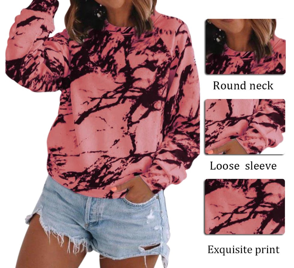 Marble Casual Long Sleeve Pullover