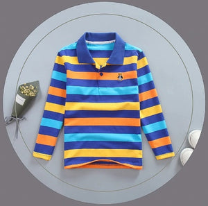 Stripes Turn-down Collar Autumn Long Sleeve Polo Shirt, 3T-15