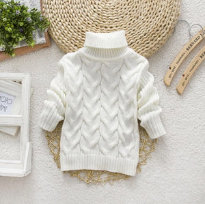 Pure Color Winter Kids Thick Knitted Bottoming Turtleneck Pullover Sweater