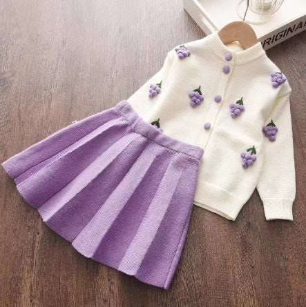 Winter Suit for Girls | Knitted Cardigan and Pleated Skirt