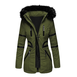 Long Patchwork Casual Fur Hooded Jackets Warm Parka