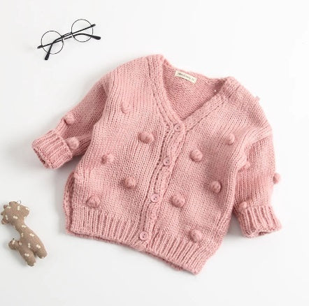 Limited Edition Hand-Made Bubble Ball Knitted Cardigan for Toddler Girls and Baby Girls