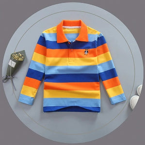 vivid boys Collared Shirt With Long Sleeve and stripe in color blue, light blue, orange an yellow