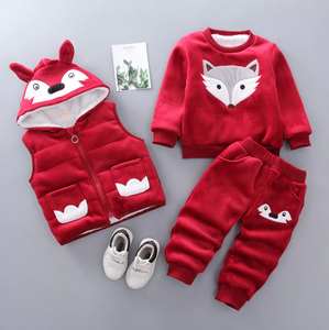 Winter Warm Coats Jacket Kid Thick Vest Snowsuit Waistcoat Hoodie Tops Pants, 3Pcs Outfit