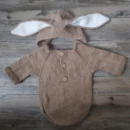 Baby Photography Mohair Set, Fuzzy Bunny Romper and Hat, 2 Pcs Set