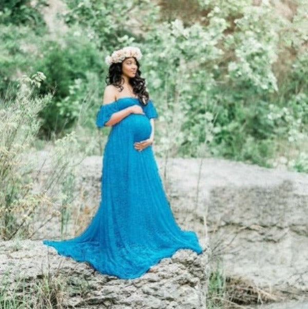 sky blue maternity photoshoot dress