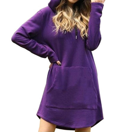 Hoodie Sweatshirt Dress Casual Hooded Pocket Long Sleeve Pullover