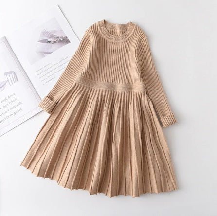 Warm Knitted Dress for Girls, Long Sleeve