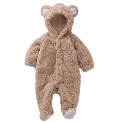 Newborn Baby Cartoon Bear Snowsuit Warm Fleece Hooded Romper