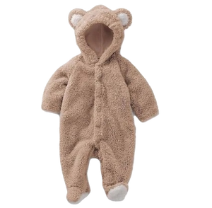 Newborn Baby Cartoon Bear Snowsuit Warm Fleece Hooded Romper