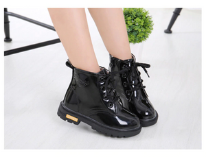 Boy's Girl's Waterproof Side Zipper Lace-Up Ankle Boots