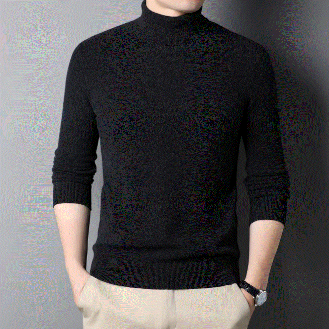 a handsom young men wearing black pure merino wool sweater 