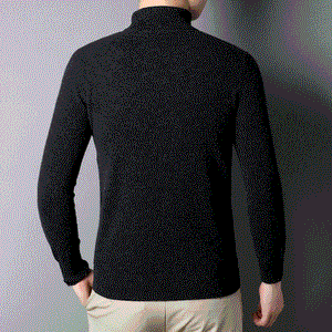 black wool turtleneck sweater view from the back 