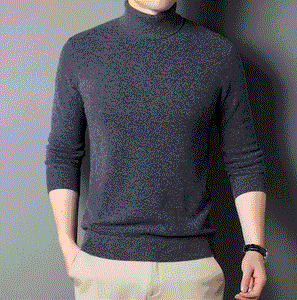 handsom young man wearing a gray wool turtleneck sweater 