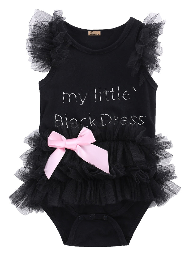 Newborn Baby Girls Bodysuits Fashion Embroidered Lace My Little Black Dress