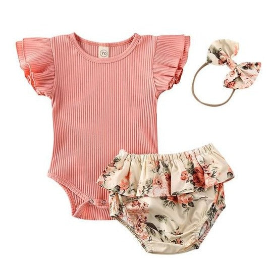 Baby Girl Summer Outfit, 3 Pcs Clothes Set