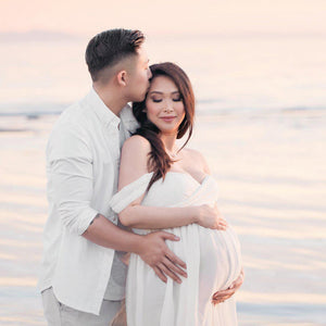 pregnancy photoshoot white dress