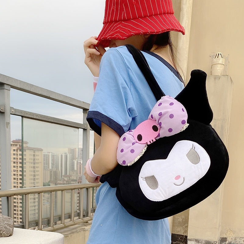 Black Plush Bag Toy for Girls Large Capacity Shouder Bag Plush Purse Toy Girls Gift