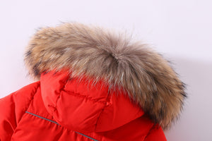 kids red winter jacket with real fur hood