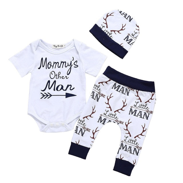 Baby Girl Clothes Set, Letter Romper+Print Pants+Cap, 3 Pcs Set
