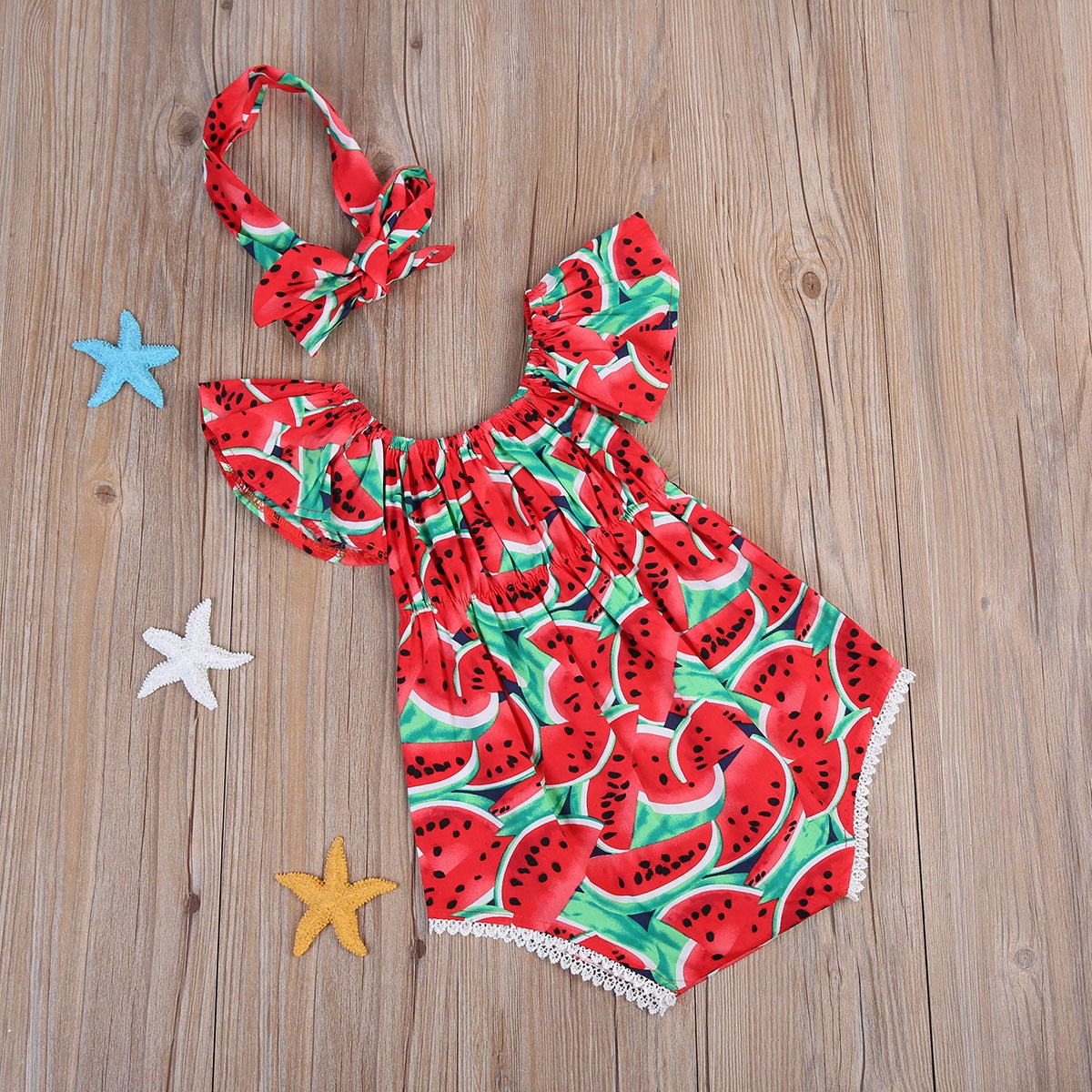 Baby Girl Summer Suit, Romper and Headband