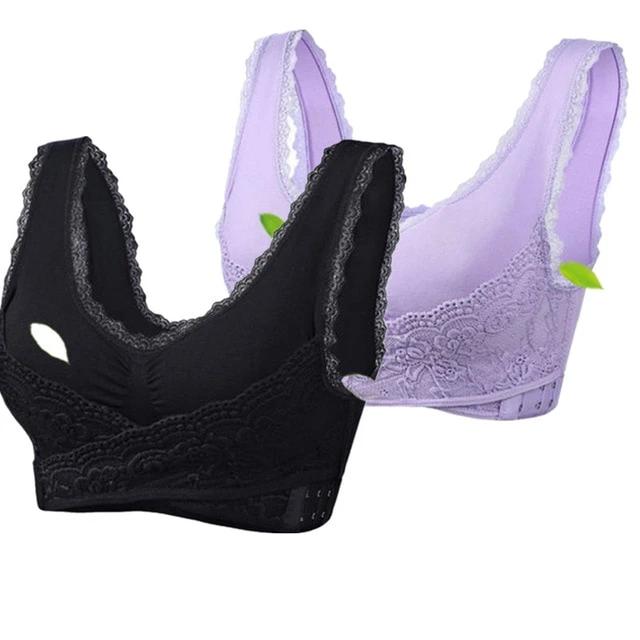 in our online store you can buy 2 pack wireless cross lace bra in colour lavender and black 