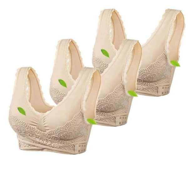 in our online store you can buy 3 pack front cross side buckle wireless lace bra in colour nude