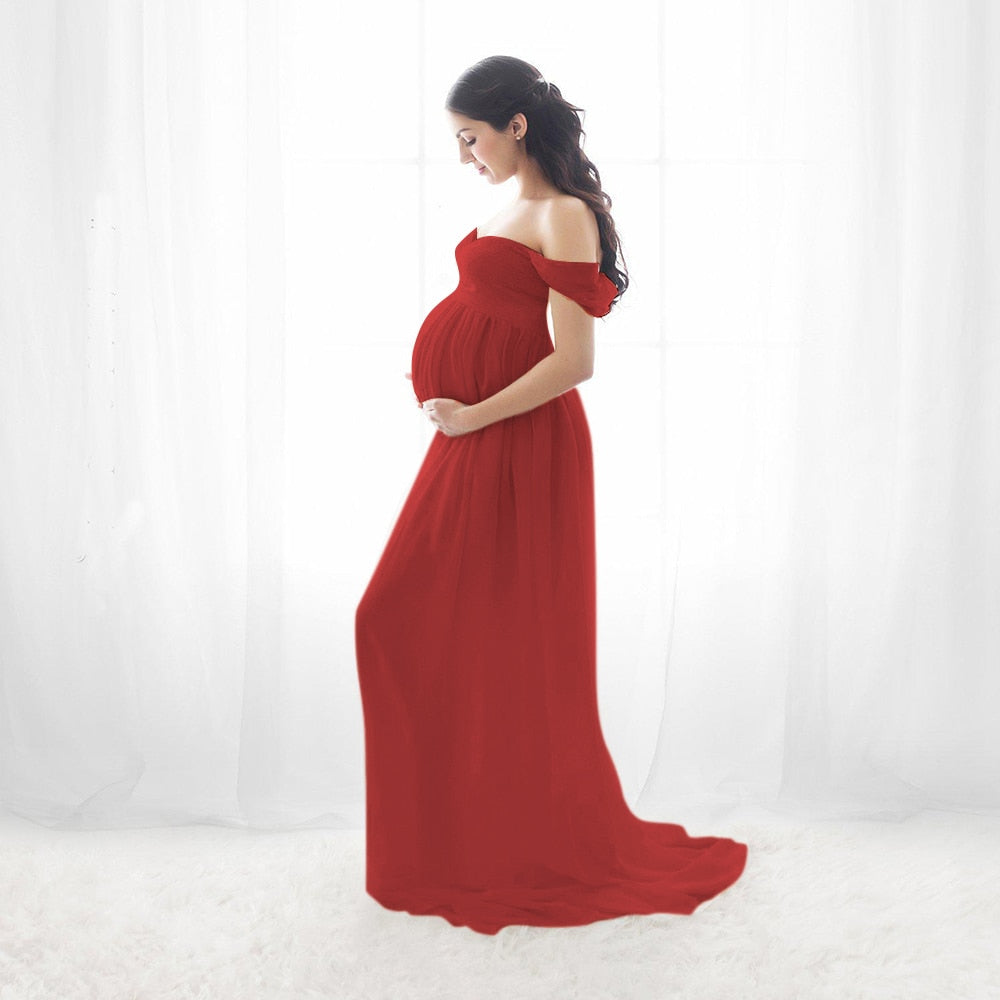 red dress for maternity photo shoot