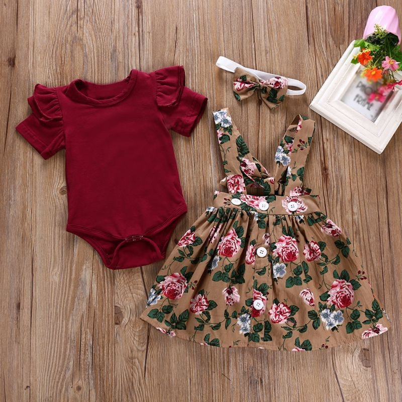 Summer Baby Girl Clothes | Romper + Floral Print Dress + Bow Headband