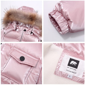 pink snowsuit hooded elastic cuffs