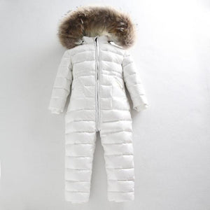 white infant snowsuit 