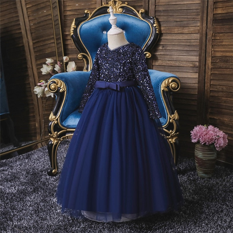 royal blue Flower Girl Dress with Sequins Tops, Tulle bottom and a cute bow