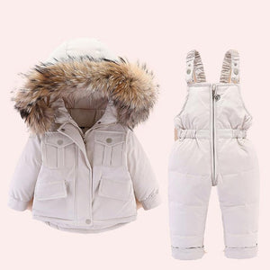 white Snow Toddler Puffer Jacket & Jumpsuit Set 