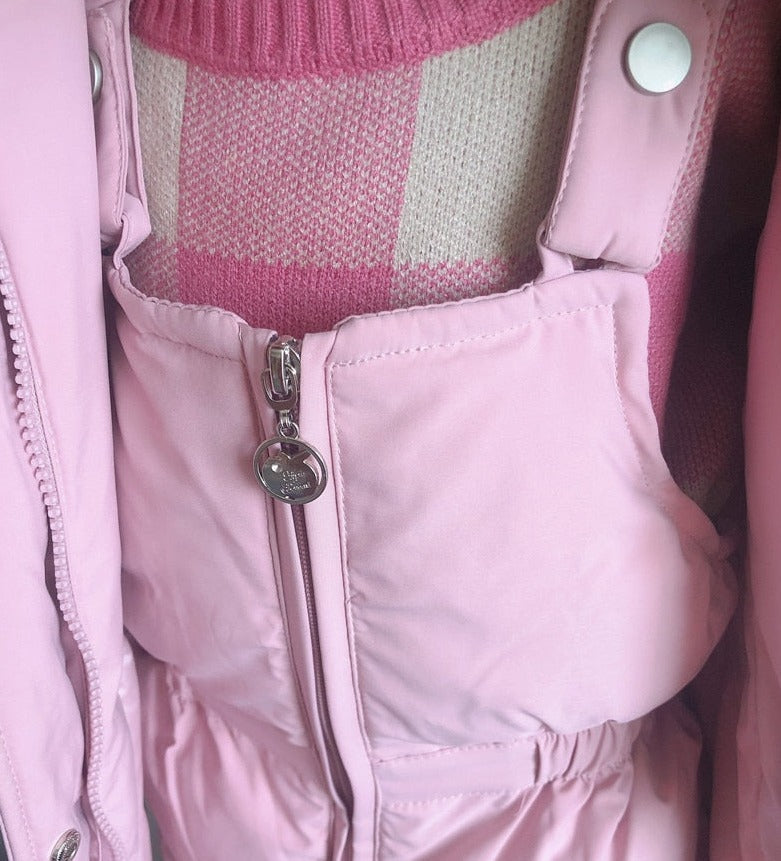 this picture is taking a close look at Snow Toddler Puffer Jacket & Jumpsuit Set Dtails 