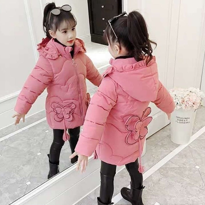 4 12 Years Fashion Winter Keep Warm Girls Jacket Star Embellishment Hooded  Outerwear For Child Kids