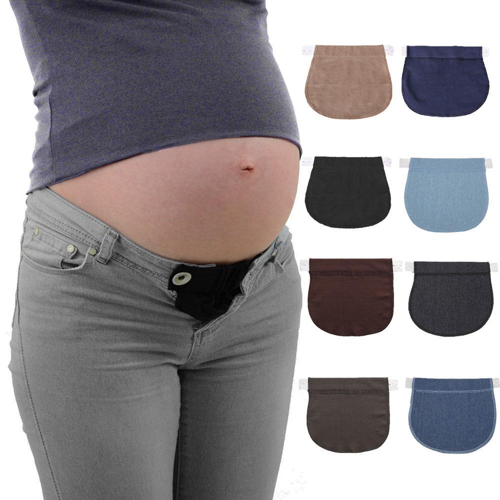 a pregnant woman wearing her pre-pregnancy pair of jeans insteasd of buying new clothes does to suage of Pregnancy Pants Lengthening Waist Extender
