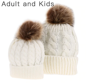 Warm Winter Pom-Pom Hat, Mom and Me, 2 Pcs/Set